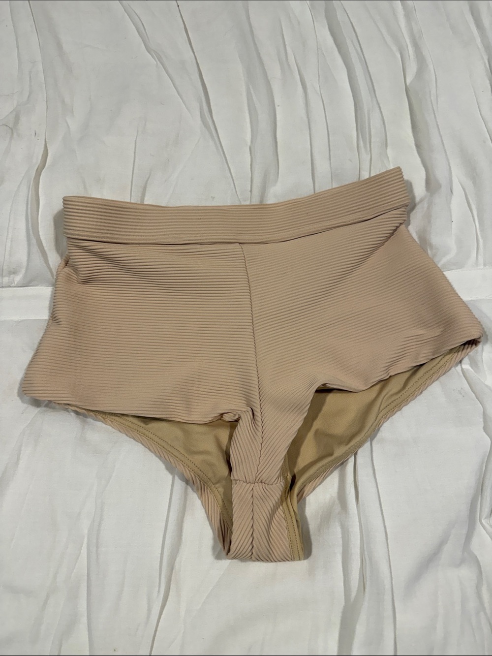 Billabong Ribbed High-Waist Swim Boyshorts in Beige